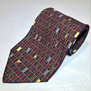 Biella 💯 Silk Men's Necktie 57-60" x 3.75" Burgundy/Blue Geometric Premier Edit